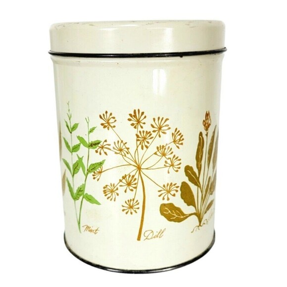 VTG MCM Botanical "Herbs" Nesting Storage Tins Set of Three Storage Canisters - Picture 11 of 16